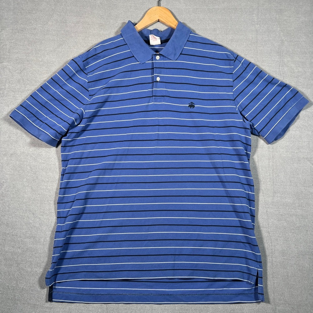 Brooks Brothers 346 Original Fit Striped Polo Shirt Mens XL Blue Cotton